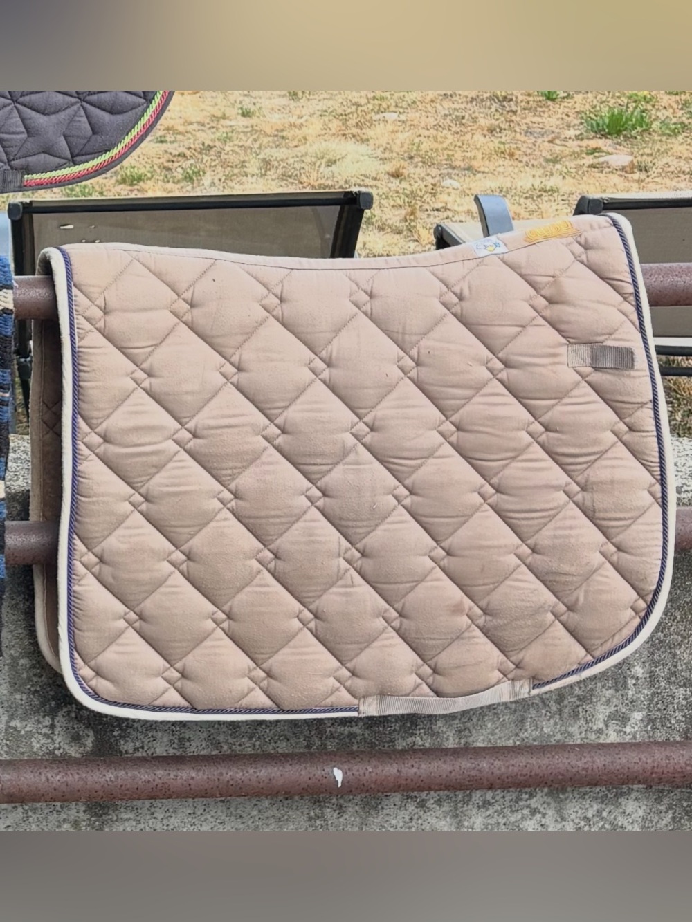 Roma Taupe Quilted Saddle Pad with Navy Piping